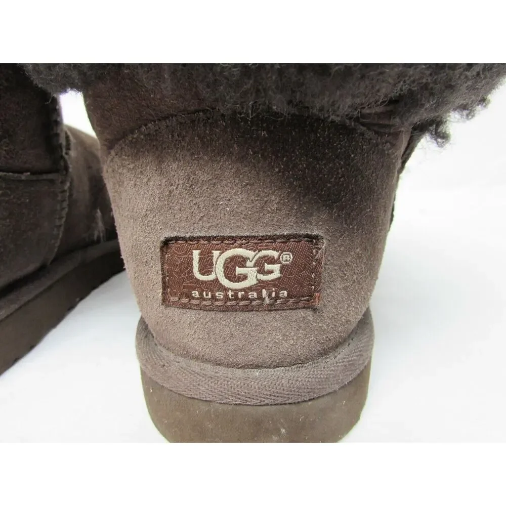 Used UGG Bailey Button Boots 5991Y Big Kid Youth Sz US 5 brown Suede Sheepskin